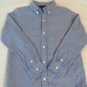 Janie and Jack Boys Button Down | Horse Print | Blue | Size 6